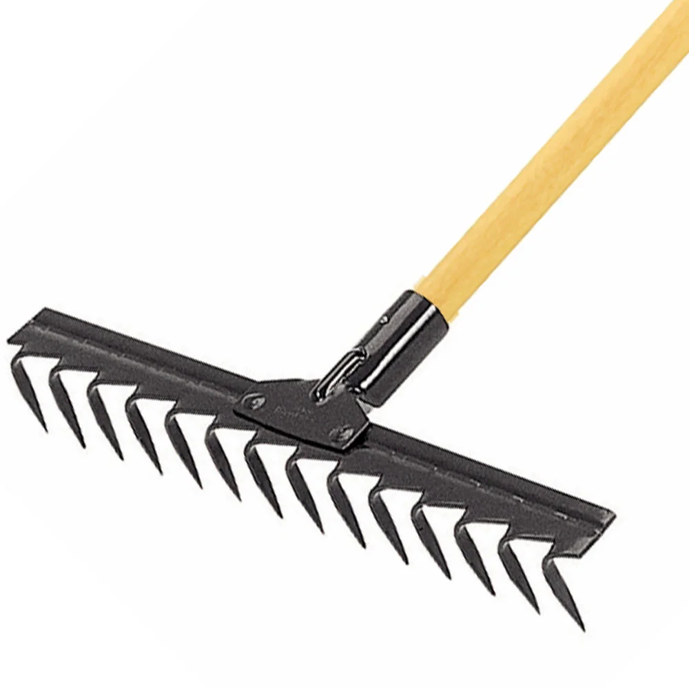 Ancinho Metálico Estampado 12 Dentes com Cabo de Madeira